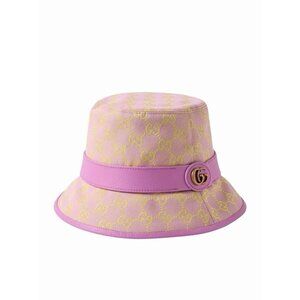 NEW Authentic Gucci Pink GG Supreme Canvas Leather Bucket Hat 748476 $640 Size S